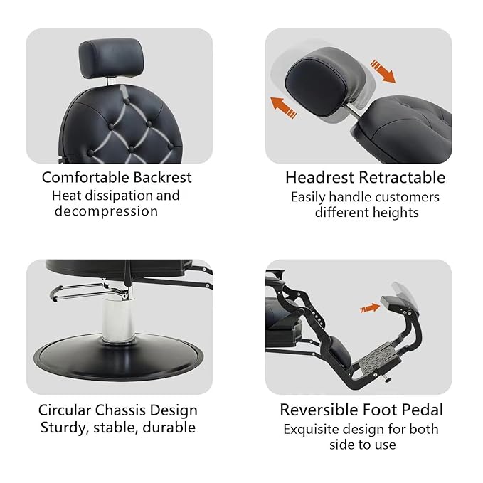 Barber Chair Hair Salon Chair,Heavy Duty 700 LBS, for Hair Stylist Barber Beauty Tattoo Massage(Black Round)