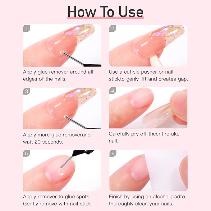 Curvlife 10g Semi-Solid Glue and 20ml Pinpoint Glue Remover Kit - Gel for Press on Nails, Quick Dry No UV Lamp Needed with Gentle Non-Acetone Remover, Fake Nail Tips