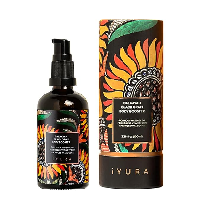 iYURA Balaayah Black Gram Body Booster | Natural Body Oil for Crepey, Mature Skin | Firms the look of Sagging Skin on the Arms & Legs | Long-Lasting Intense Moisturization | 3.38 fl oz (100 ml)