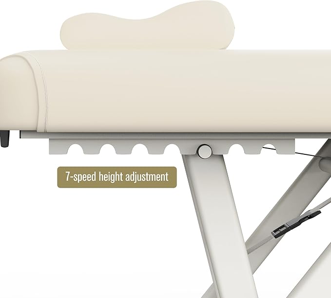 pouseayar Adjustable Massage Table with Face Pillow & Headrest, Sturdy and Solid, Silent and Easy to Adjust for Treatment Table Physical Therapy Table Spa Facial Bed - Fixed Backrest, Beige Gray