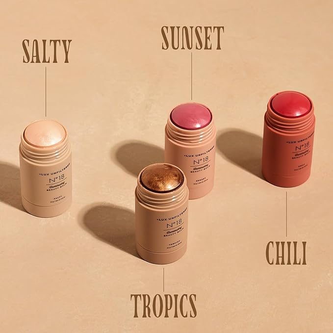 '+ Lux Unfiltered N°18 Illuminating Beauty Balm - Cream Blush Stick with Mango Butter - Buildable and Blendable Shimmer Blush Makeup Stick - Vegan & Cruelty Free - Chili (A Spicy Sheer Red)