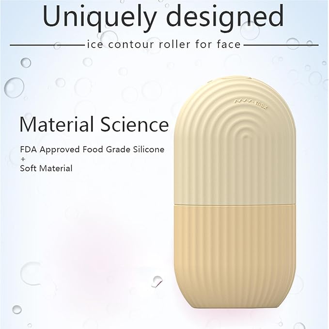 Ice Face Roller, Reusable Silicone Mold Face Massage Eye Facial Beauty Skin Care Tools Apply Ice for Shrink Pores Anti Wrinkle Reduce Puffiness Improve Skin Elasticity, Striped, Yellow