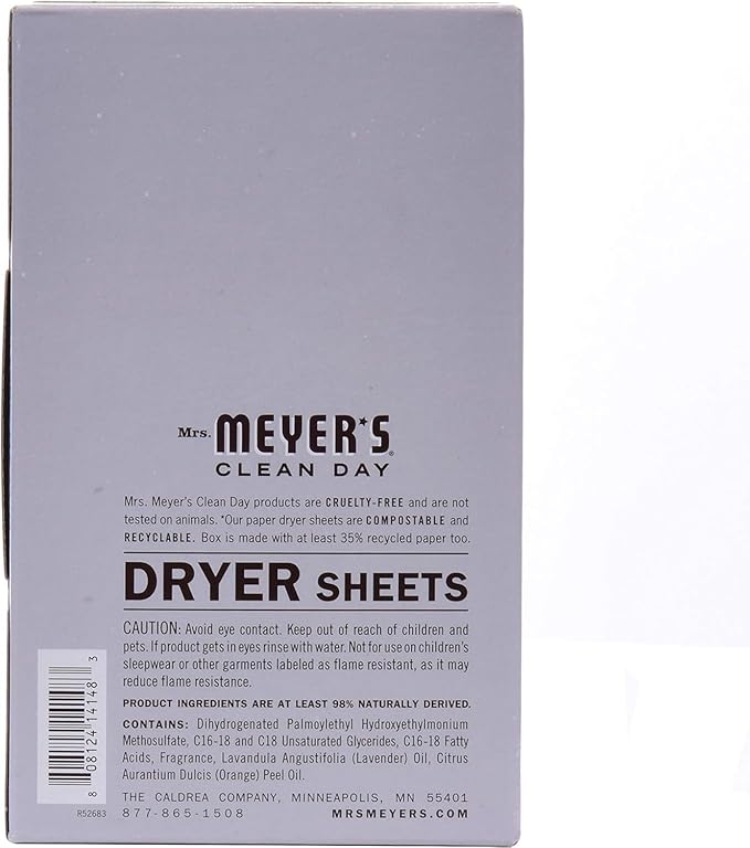 MRS. MEYER'S CLEAN DAY Dryer Sheets, Lavender, 80 ct (Pack of 12)