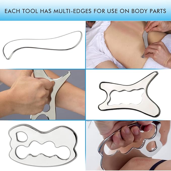 Gua Sha Scraping Massage Tools Set, Stainless Steel Guasha Massage Tools for Soft Tissue Therapy (5 Pcs)