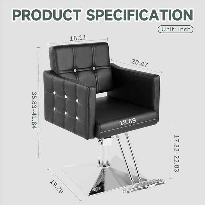 Black Salon Chair for Hair Stylist, Hydraulic Barber Chair for Home/Barbershop, All-Purpose Beauty Hair Salon Armchair for Women (Black)