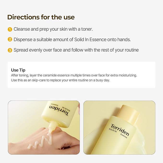 Torriden SOLID IN Ceramide Essence 100ml (3.38 fl. oz.) | For Deep Hydration, Moisturizing, Improving Skin Barrier | 5 Types of Ceramides & Panthenol for Dry and Sensitive skin