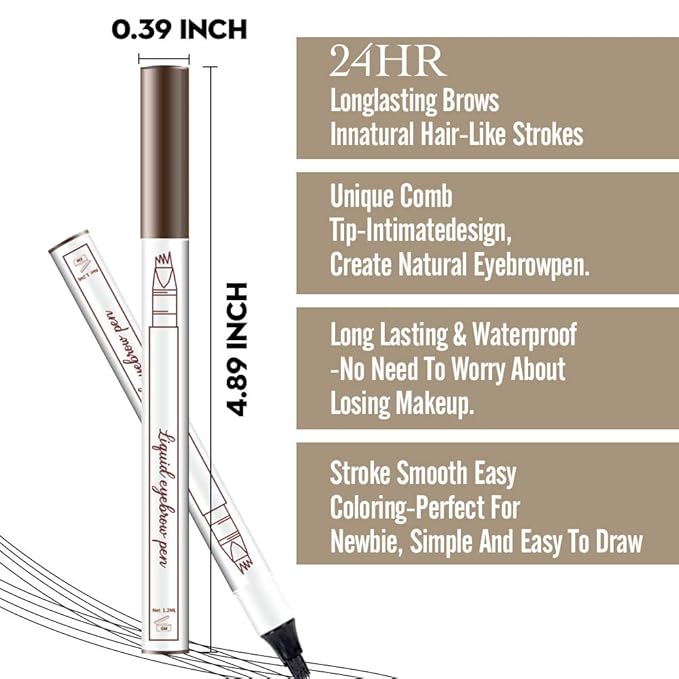 2 Pcs/Set 3D Eyebrow Pencil - Eye Makeup Micro 4 Point Brow Pen Lift & Snatch Eyebrow Pen Kits with 3 Eyebrow Stencil Long-Lasting Waterproof Natural Eyebrow Hair (4# black)