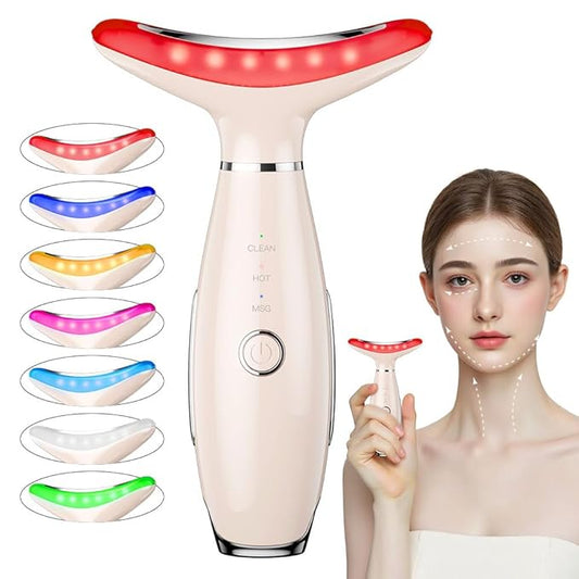 7 Color Facial Massager, 3 Modes Face Sculpting Tool, Vibrating Neck Face Massager with Thermals (Nude)