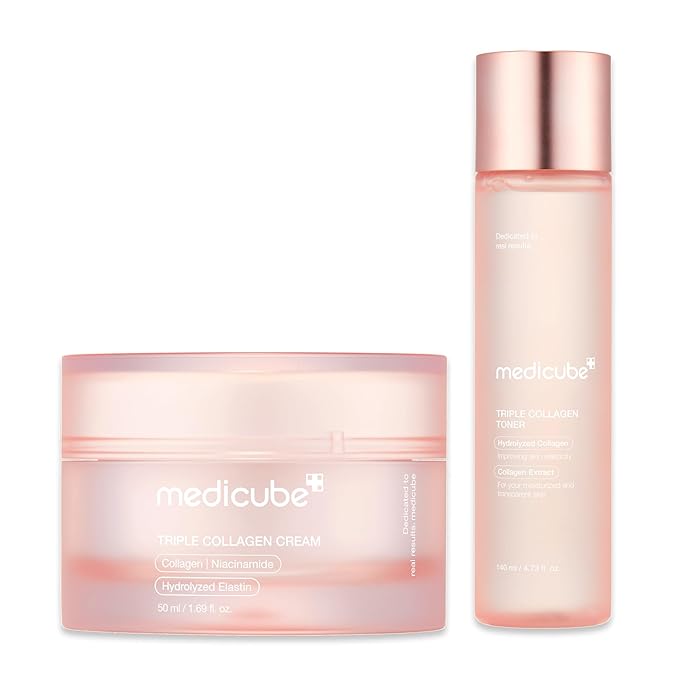 medicube Triple Collagen Prep and Glow Duo: Triple Collagen Cream and Triple Collagen Toner | Hyaluronic Acid, Premium Elastin for Boosting Skin's Moisture Barrier | Korean Skincare, Stocking Stuffers