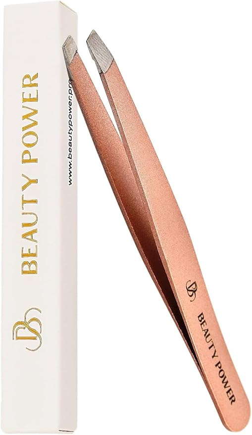 Slant Tip Precision Tweezers - Stainless Steel Eyebrow Tweezers for Women & Men - Precision Tweezers for Facial Hair, Ingrown Hair & Brow Shaping - Professional Beauty Tool (Rose Gold)