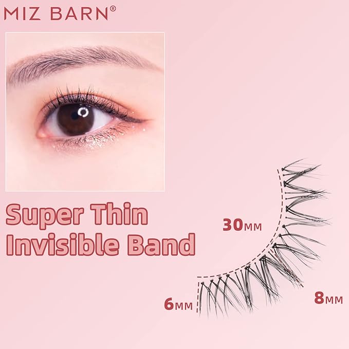 Miz Barn Daily Natural Look False Eyelashes, 4 Pairs Soft Lightweight Comfortable Short Lashes Clear Band Handmade False Eyelashes (W-7)