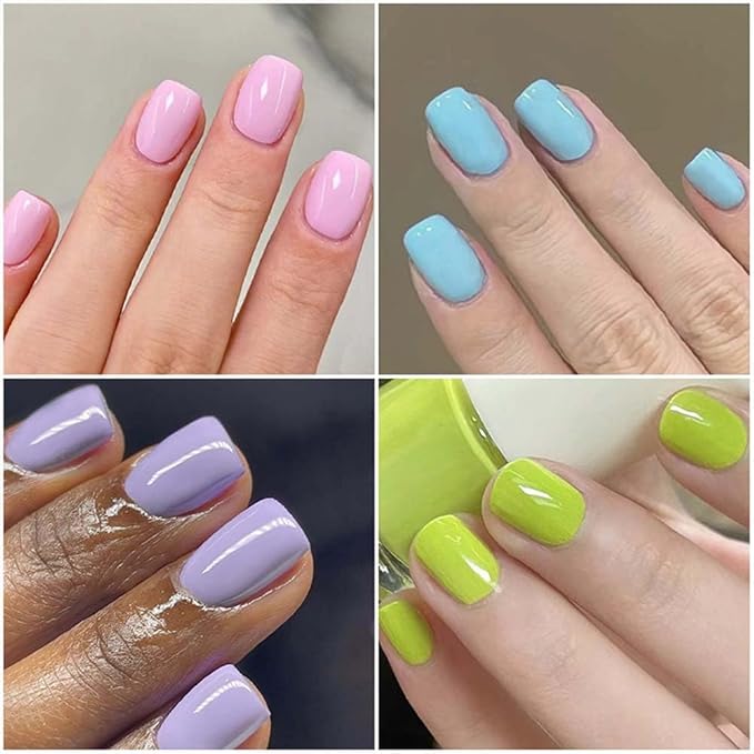 4 Packs (96 Pcs) Square Press on Nails Short Fake Nails Solid Color Press on Nails Pink Green Blue Purple False Nails Pure Color Glue on Nails Gel Fake Nails for Women Kid Stick on Nails 12 Sizes