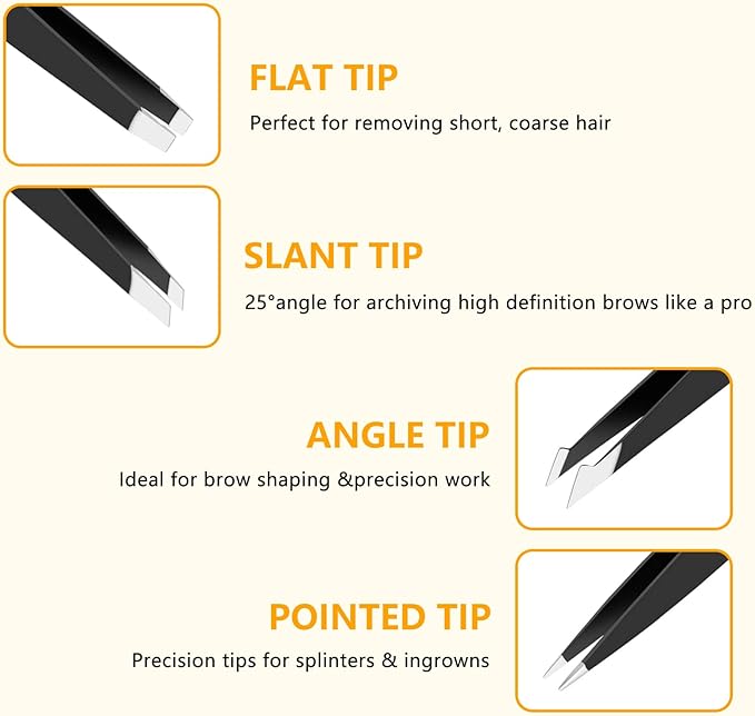 4 PCS Stainless Steel Tweezers Set – Precision Tweezers for Ingrown Hair, Facial Hair, Splinter, Blackhead and Tick Remover