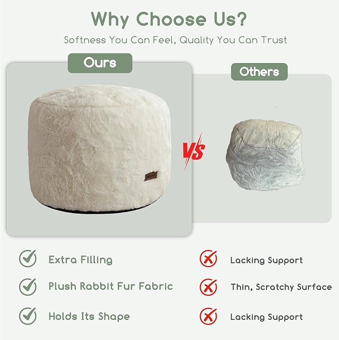 HIGOGOGO Pouf Stuffed Ottoman Round Modern Foam Filled Foot Rest Chair Decorative Poufs 26 x 18 Inches Fluffy Boho Comfy Stool for Living Room, Beige