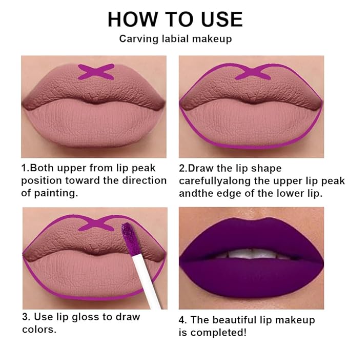 evpct 2Pcs Purple Matte Liquid Lipstick Lip Gloss Stain and Retractable Lip Liner Makeup Set for Women Long Lasting Waterproof 24 Hours Permanent Lipstick labial mate larga duracion 24 52#