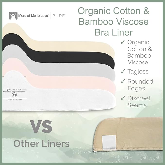 More of Me to Love Organic Cotton and Bamboo Bra Liner 4-Pack (Pearl White, Blush Pink, Stone Gray, Fawn Beige)