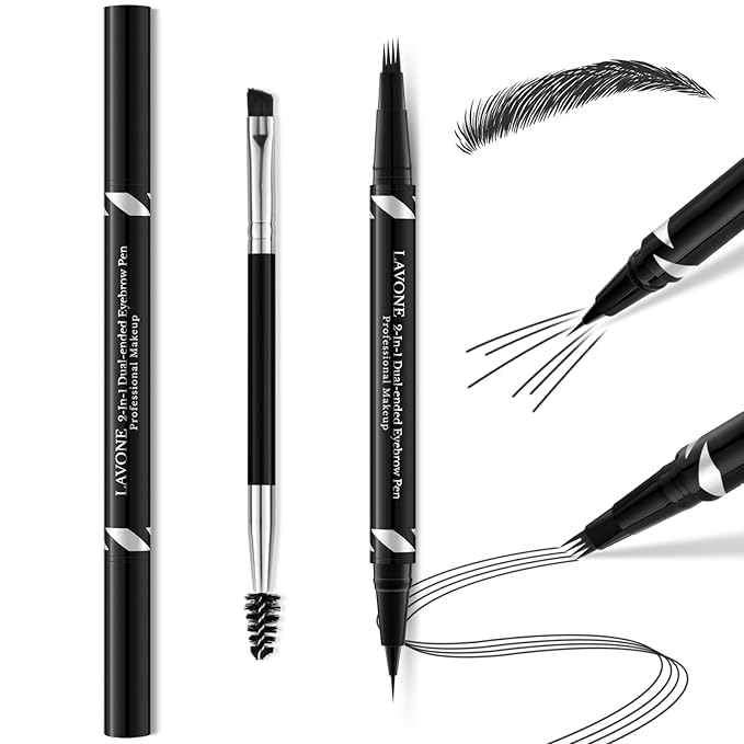 LAVONE Eyebrow Pen,2-IN-1 Dual-ended Waterproof Eyebrow Pencil,with 4 Tip Microblading Eyebrow Pen and Ultra-Precise Brow Pencil,Dual-ended Eyebrow Brush,Eyebrows Makeup for Natural Looking-Black