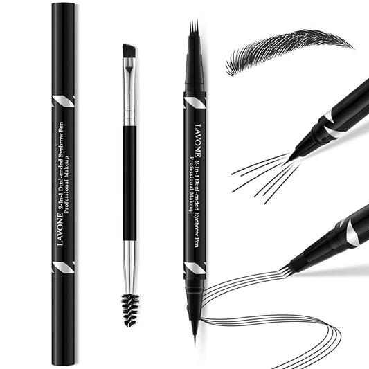 LAVONE Eyebrow Pen,2-IN-1 Dual-ended Waterproof Eyebrow Pencil,with 4 Tip Microblading Eyebrow Pen and Ultra-Precise Brow Pencil,Dual-ended Eyebrow Brush,Eyebrows Makeup for Natural Looking-Black