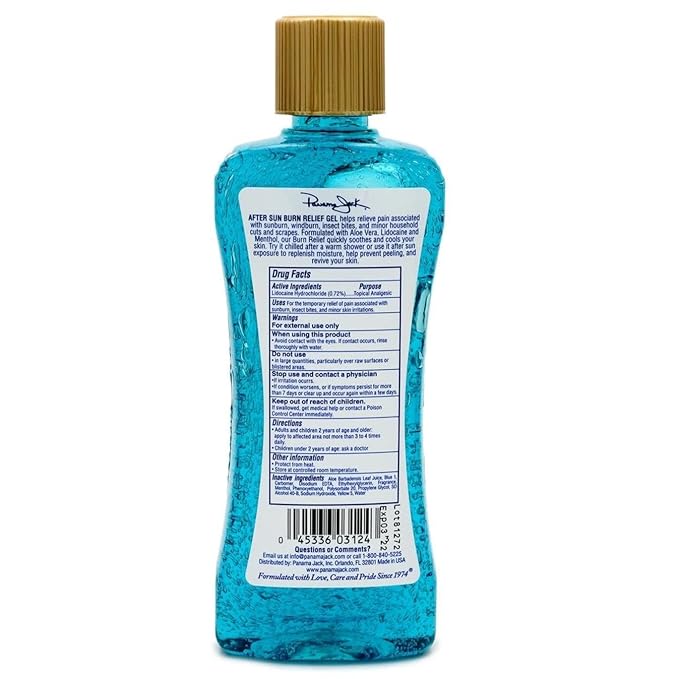 Panama Jack Burn Relief Gel - After Sun Topical Analgesic, Cools & Soothes Sunburns, Insect Bites, Cuts & Scrapes, Contains Aloe and Menthol, 8 FL OZ