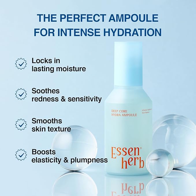 Deep Core Hydra Ampoule – Korean Skincare Moisture-Layering Serum with Hyaluronic Acid, Panthenol & Botanical Complex – Lightweight Hydration for Dry or Combination Skin – 4.05 fl oz (120ml)