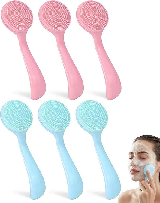 6 Pack Silicone Face Brush, Soft Facial Friendly Skin Cleansing Scrub Scrubber with Wand for Blackheads Exfoliating