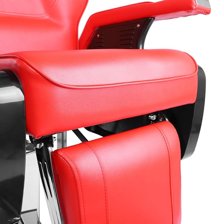 mefeir Reclining Barber Chair All Purpose for Hair Stylist Tattoo, Heavy Duty Styling Chair with 360 Degree Swivel Hydraulic Pump, Beauty Salon Spa Shampoo Equipment Red
