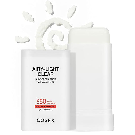 COSRX Airy-Light Clear Sunscreen Stick with Vitamin E & C SPF 50, 0.67 oz, 19g, Lightweight, Travel Essentials, Summer Essentials, Korean Skin Care, Korean Matte Sunscreen for Face, Stocking Stuffers