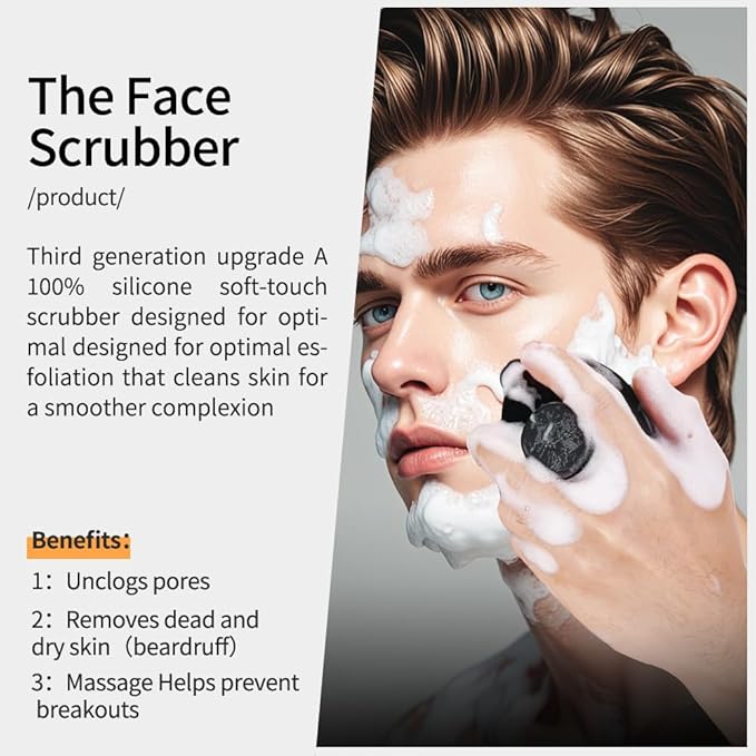 Face Scrubber,Silicone Face Scrubber for Men Women,Third Generation Upgraded 1262 Soft Bristle Manual Cleansing Brushes,Suitable for All Skin Types,face exfoliating Cleaning Brush (Black) (Large)