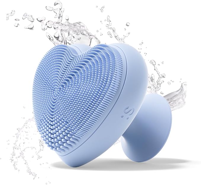 Heart Face Clean Pro⁺ Electric Facial Cleansing Brush - Silicone Facial Scrubber for Acne - IPX7 Waterproof, Rechargeable Exfoliator with Slip-Free Grip & 3 Speed Settings - Phthalate-Free - Arctic