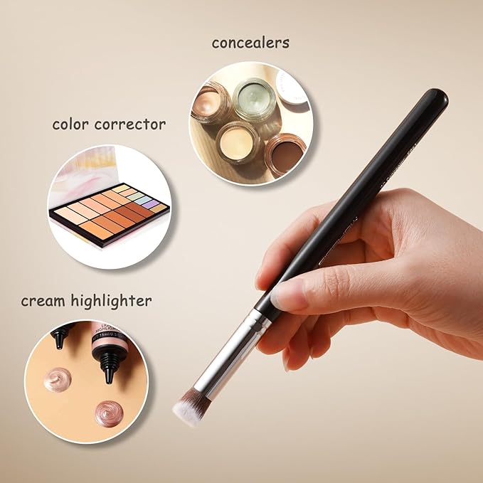 EIGSHOW Angled Concealer Brush Under Eye for Covering Sun Spots Acne Blemishes Concealing Contouring Setting with Liquid Cream (E861)