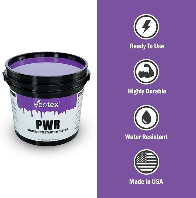 Ecotex® PWR Screen Printing Emulsion (Gallon - 128oz.) Pre - Sensitized Photo Emulsion for Silk Screens and Fabric - for Screen Printing Plastisol Ink and Water Based Ink, Screen Printing Supplies