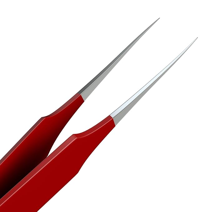 Ingrown Hair Tweezers | Pointed Tip | Red | 2 Pack | Precision Stainless Steel | Extra Sharp and Perfectly Aligned for Ingrown Hair Treatment & Splinter Removal For Men and Women | By Tweezees