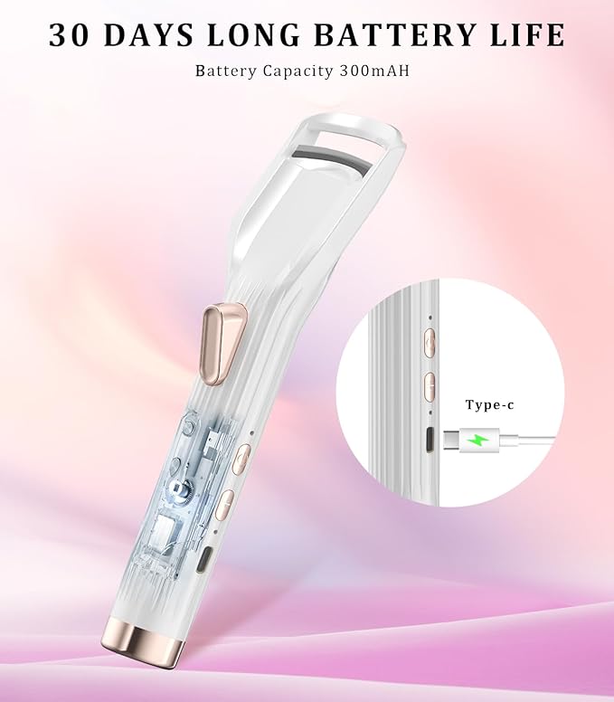 Heated Eyelash Curler Premium PRO - Fast Heat up in 8s - 24 Hours Long Lasting - Rechargeable Electric Eyelash Curler with Type-C, 2 Heat Modes, Anti-Burn Eyelid, Gift for Women Girls, White-AB