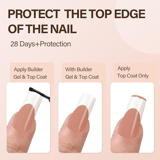 Vansiho French Gel Nail Tips - 150Pcs Long Square Brown Tips, 3 in 1 Pre-French Tips for Nail Art DIY 15 Sizes