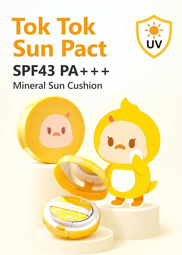 ATOPALM | Tok Tok Facial Sun Pact | Sun Cushion SPF43 PA+++ | Sunscreen Korean | For Dry and Sensitive Skin | Outdoor Sunscreen Compact | Moisturizing Spf Cushion Mineral Cream | Korean Skincare | 15g