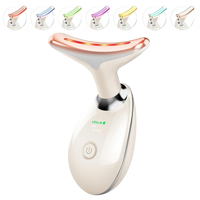 7 Color Face and Neck Massager Light Therapy, Red Light Based Facial Massager for Skin Care, Firming, Smoothing (White)