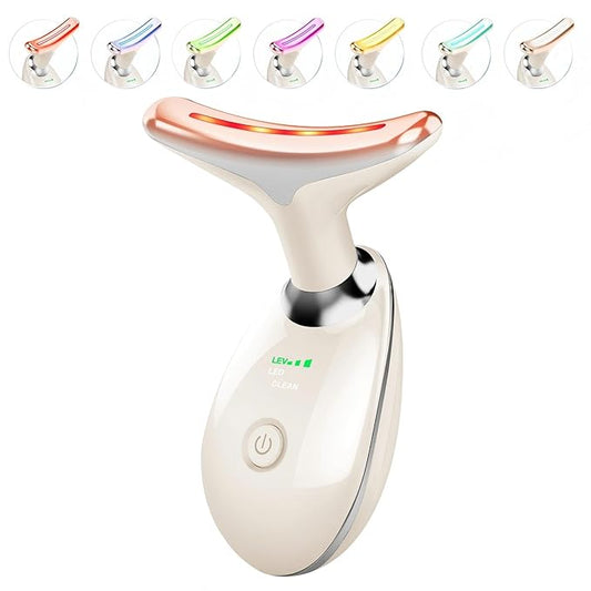 7 Color Face and Neck Massager Light Therapy, Red Light Based Facial Massager for Skin Care, Firming, Smoothing (White)