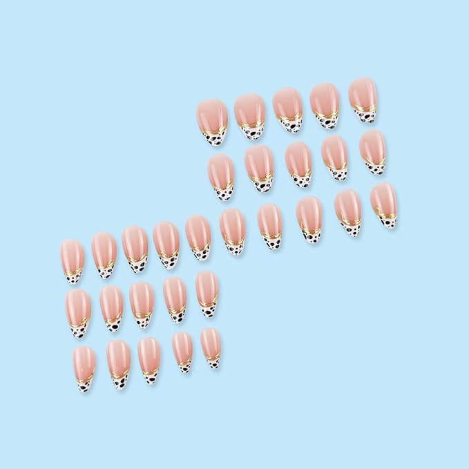 IMRAIN Press on Nails Almond Medium Fake Nails Leopard Print False Nails with Golden Edge Designs Glossy Gel Handmade Glue on Nails for Women Girls 24Pcs Full Cover Stick on Nails