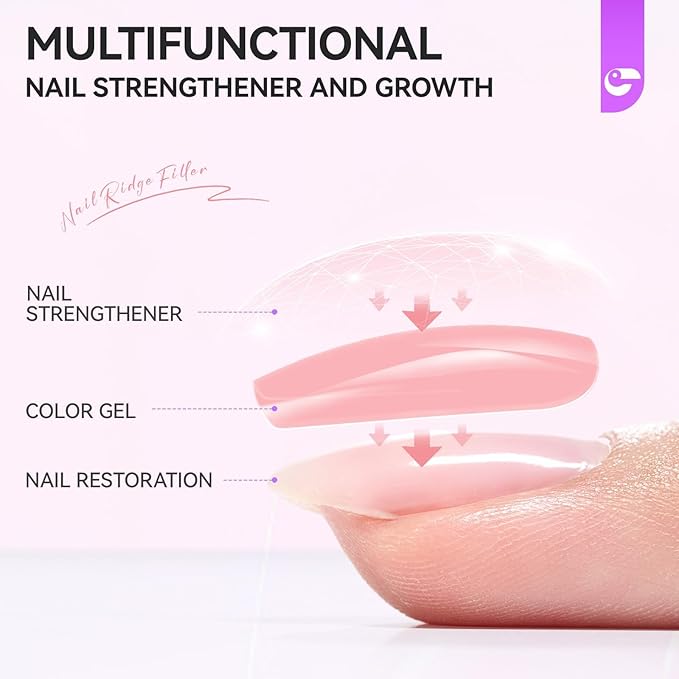 Nail Strengthener Protein for Damaged Nails: Pink 15ml 6 in 1 Natural Nail Hardener Extra Strong and Growth - Long Lasting Repair for Damaged Nails - Growth Oil for Salon Home Daily Work