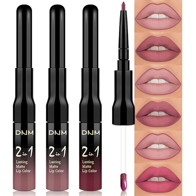 evpct 3Pcs Antique Rose Nuetral Hot Mauve Matte Lip Liner & Liquid Lipstick Stain Makeup Set for Women, Lip Liner Stain Long Lasting Waterproof Smudge Proof, Cruelty Free Lip Makeup 24 hours originale