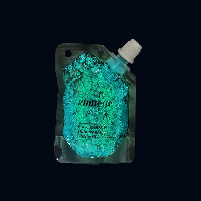 Holographic Face Glitter Gel Body Shimmer Makeup for for Hair, Face, Clavicle, Arm, Nail, Eyeshadow, Long Lasting Waterproof Mermaid Sequins Party Glitter for Rave Festival, 1.35oz (Luminous Blue)