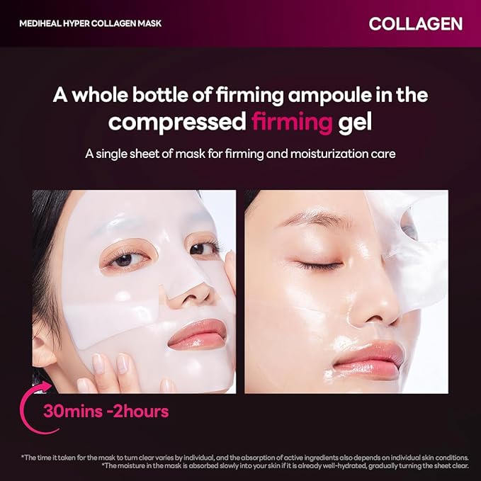 Mediheal Hyper Collagen Real Deep Mask 10pcs | Collagen Gel Mask for Multi-lifting Care | Achieves Bouncy Skin | Boosts Pore Elasticity | 30mins Quick Care