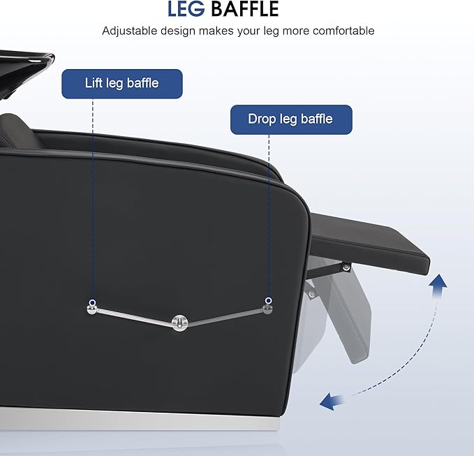 BarberPub Backwash Shampoo Station Chair, Adjustable Porcelain Ceramic Hair Wash Bowl Sink Unit Station, Reclining Shampoo Station Chair for Spa Beauty Salon Hair Salon Equipment 9303 (Black)