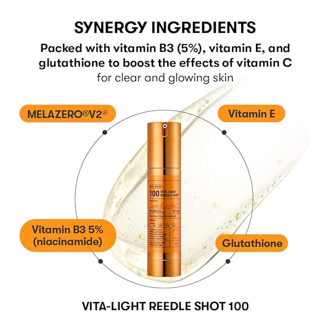 VT Cosmetics Vita-Light Reedle Shot 100, Serum with Vitamin C Capsules, Vitamin E, Hydrating Care, Korean Skincare for Sensitive Skin 1.69Fl Oz(50ml)