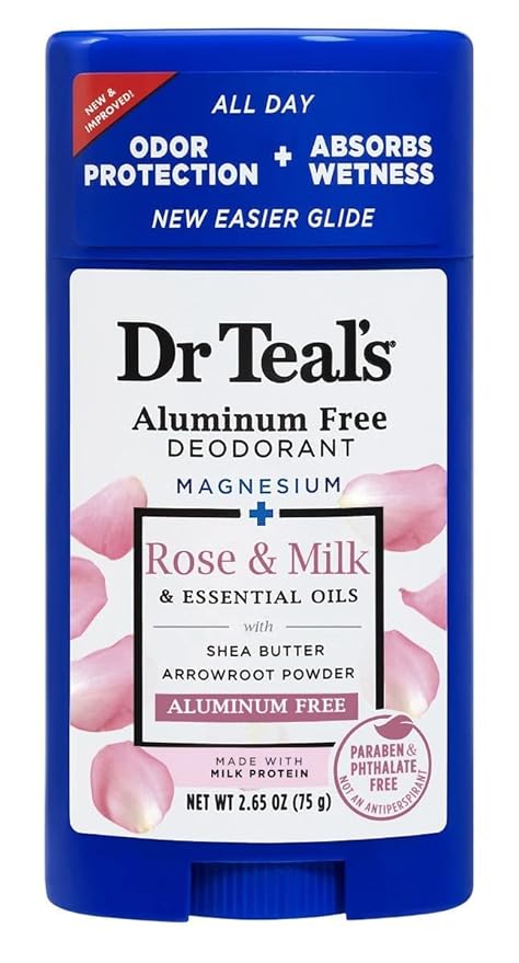 Dr. Teal's Rose & Milk Deodorant Gift Set (2 Pack, 2.65oz Ea) - Rose & Milk Formula - Aluminum Free with Magnesium - Essential Oils, Shea Butter & Arrowroot Powder Absorb Moisture, Keep Skin Healthy