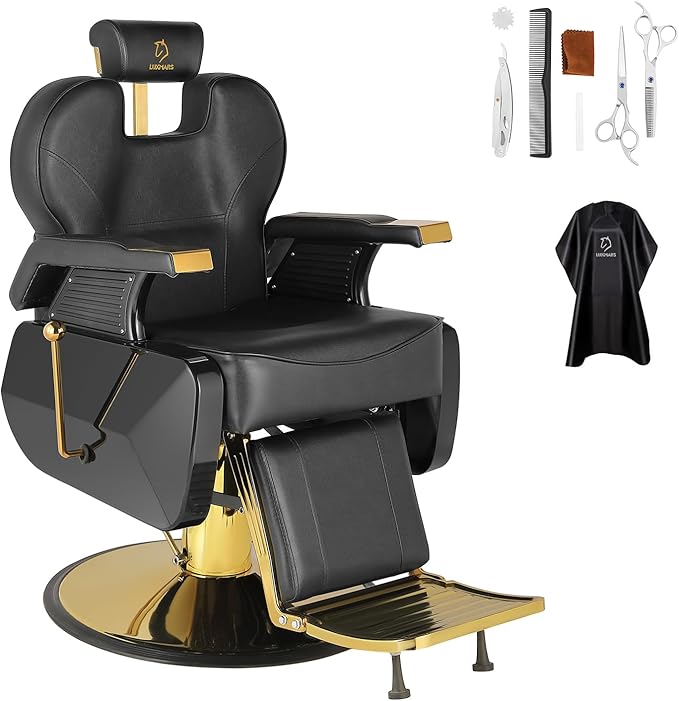 Modern Gold Salon Chair - Hydraulic, Adjustable, 360 Swivel, 440 lbs Capacity, PVC Leather Seat & Backrest