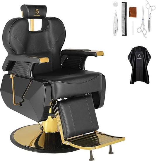 Modern Gold Salon Chair - Hydraulic, Adjustable, 360 Swivel, 440 lbs Capacity, PVC Leather Seat & Backrest