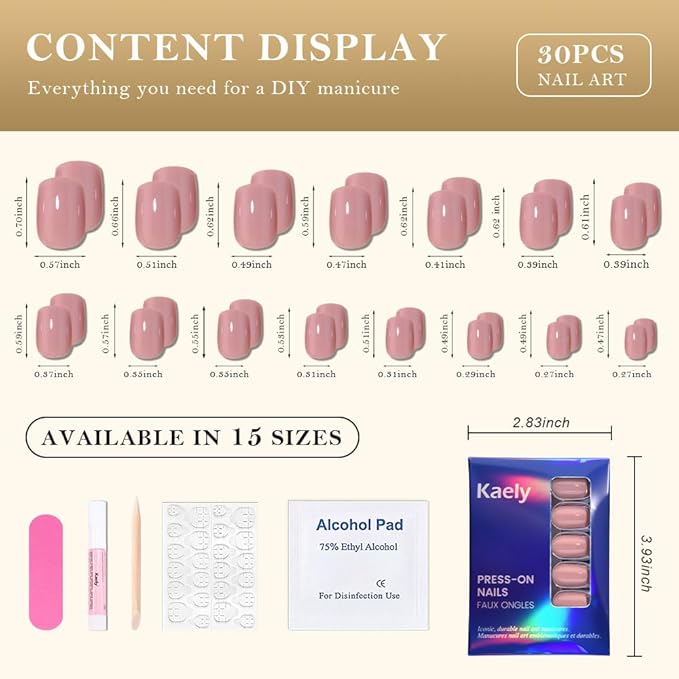 evpct Mauve Short Squoval Glossy Press on Nails for Women Gift, Glossy Mauve Fake Nail with Nail Glue Manicure Kit, Soft Gel Full Cover Reusable Stick on Glue on Acrylic False Nails Perfectly Fit