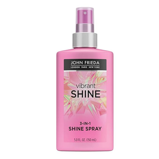 John Frieda Vibrant Shine 3 in 1 Spray, Detangles Hair, and Heat Protects, Infused with Rosehip Oil to Boost Shine for Radiant, Glossy Hair Across All Shades, Styles, & Textures, 5 Oz