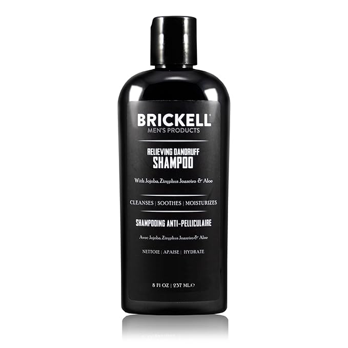 Brickell Men's Relieving Dandruff Shampoo For Men, Natural & Organic, Soothes and Eliminates Dandruff with Ziziphus Joazeiro, Aloe and Jojoba Oil (8 oz)